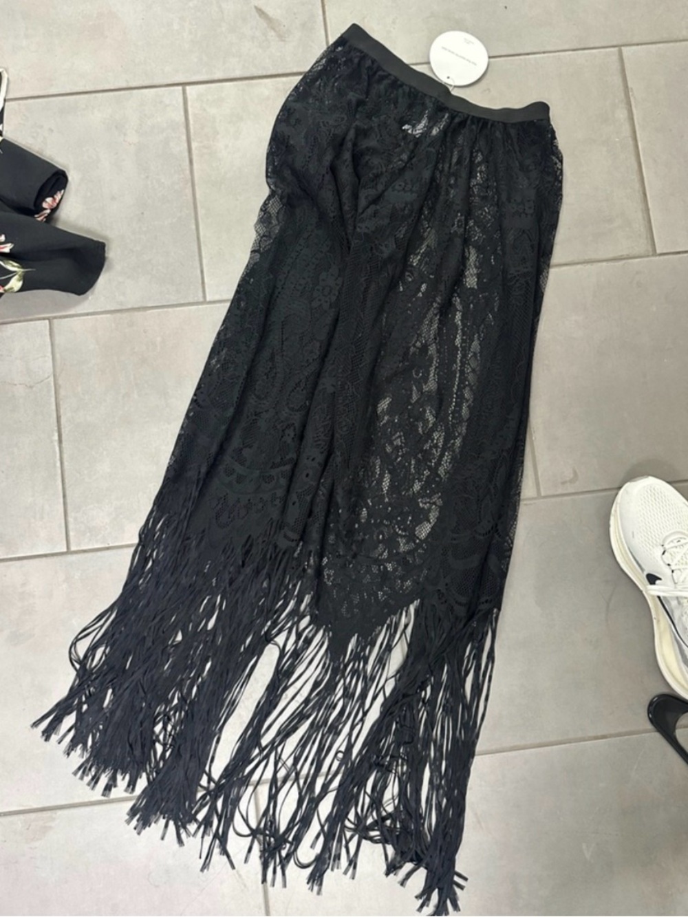 SHEIN Black Lace Fringe Maxi Skirt